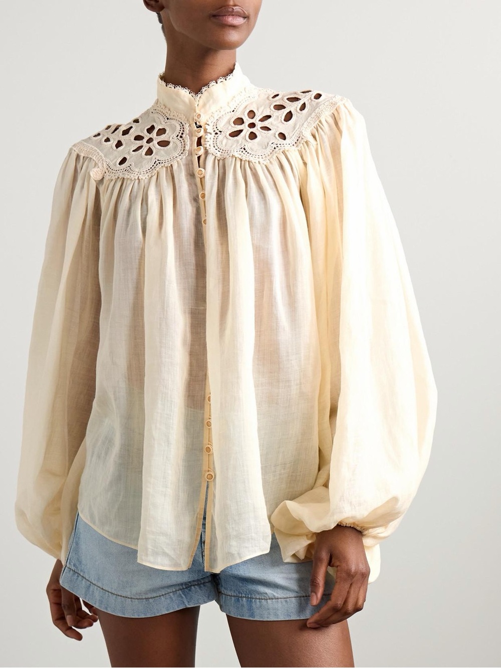 Zimmermann coco Broderie trimmed ramie blouse bnwt size 1